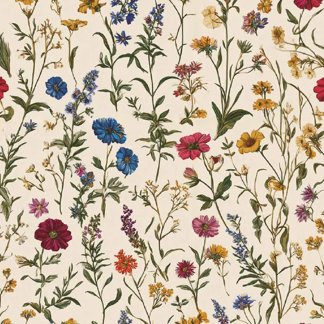 Badeforhæng / Bruseforhæng i beige med et væld af vild blomsterhave - Billede 2
