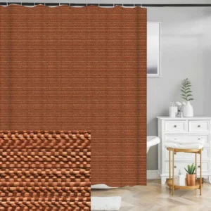 Badeforhæng med flettet mønster i dyb rødbrun farve med struktur