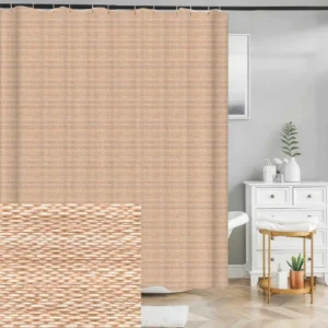 Badeforhæng med fint flettet mønster i lyse beige naturfarver